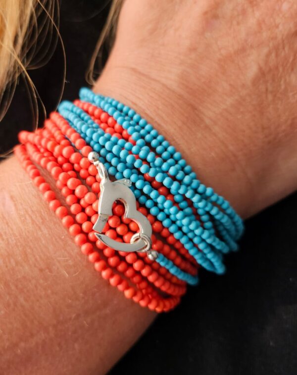 Pulsera doble piedra turquesa y Coral