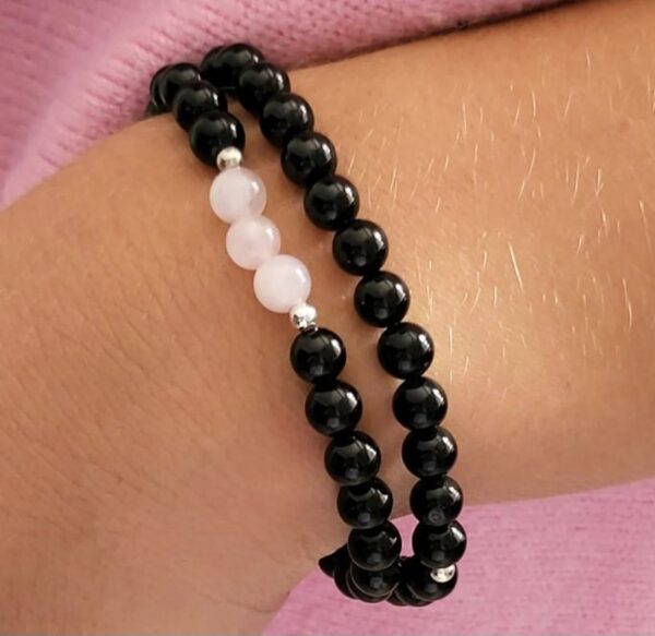 Duo pulseras Turmalina y cuarzo rosa